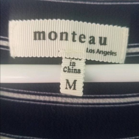 Navy blue and white striped midi dress with flutter sleeves - Picture 3 of 9